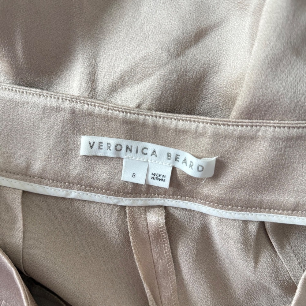 Veronica Beard Robinne Wide Leg Trousers Pants in Sand Satin Crepe Pleated - 8 - Picture 3 of 6
